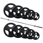 75KG Tri-Grip Rubber Coated Weight Plates + Olympic Barbell