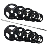 75KG Tri-Grip Rubber Coated Weight Plates + Olympic Barbell